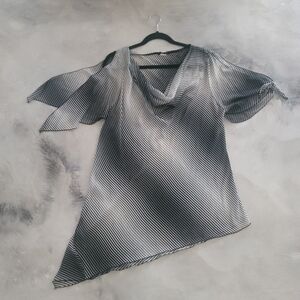 Women's Black and White Striped Asymmetric Blouse